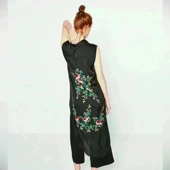 ZARA EMBROIDERED FLORAL SHIRT TUNIC- A42 - Picture 1 of 8